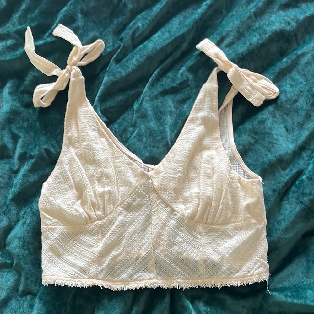 URBAN Romantics White Smocked Tie Front Crop Tank Top